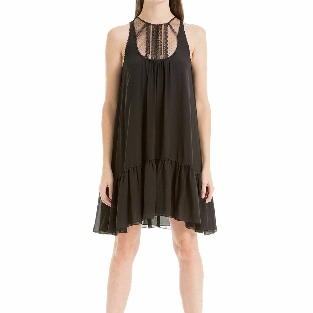 Max Studio London Black Lace-Contrast Shift Dress